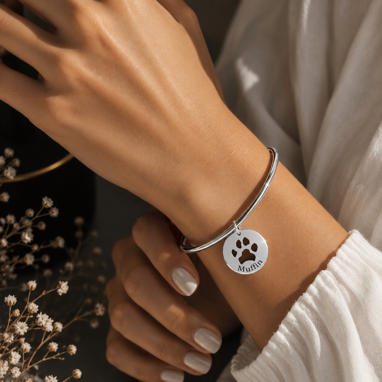 Pawprint Bangle personalized pet keepsake detail view 12