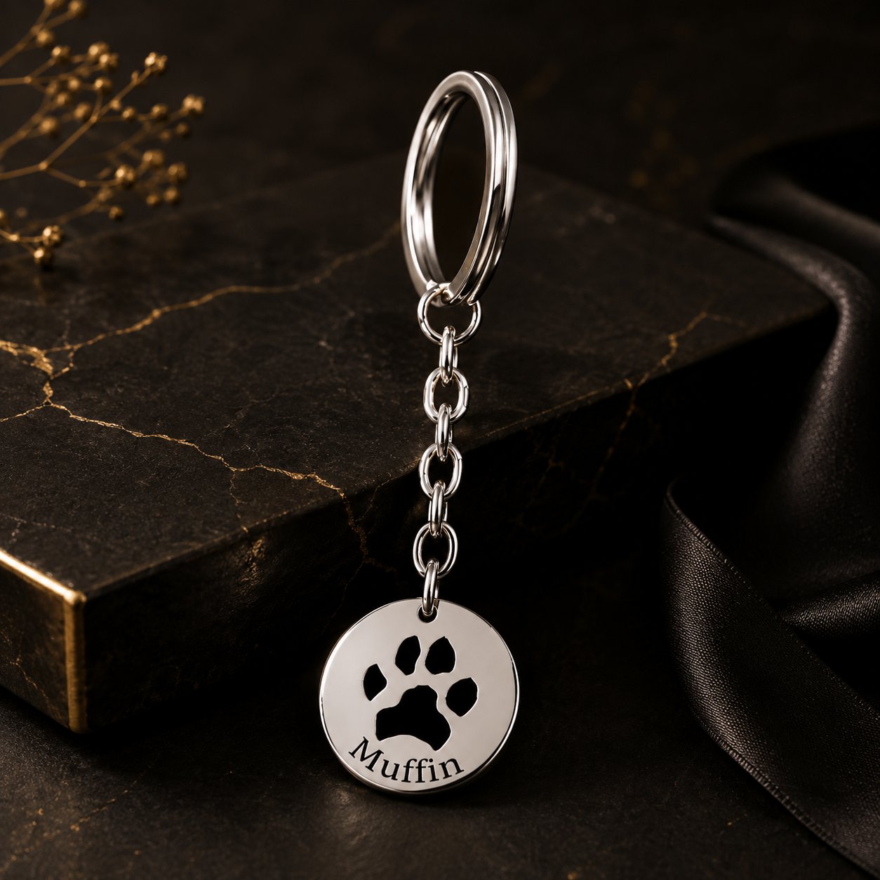 Pawprint Keychain custom pet accessory detail view 3