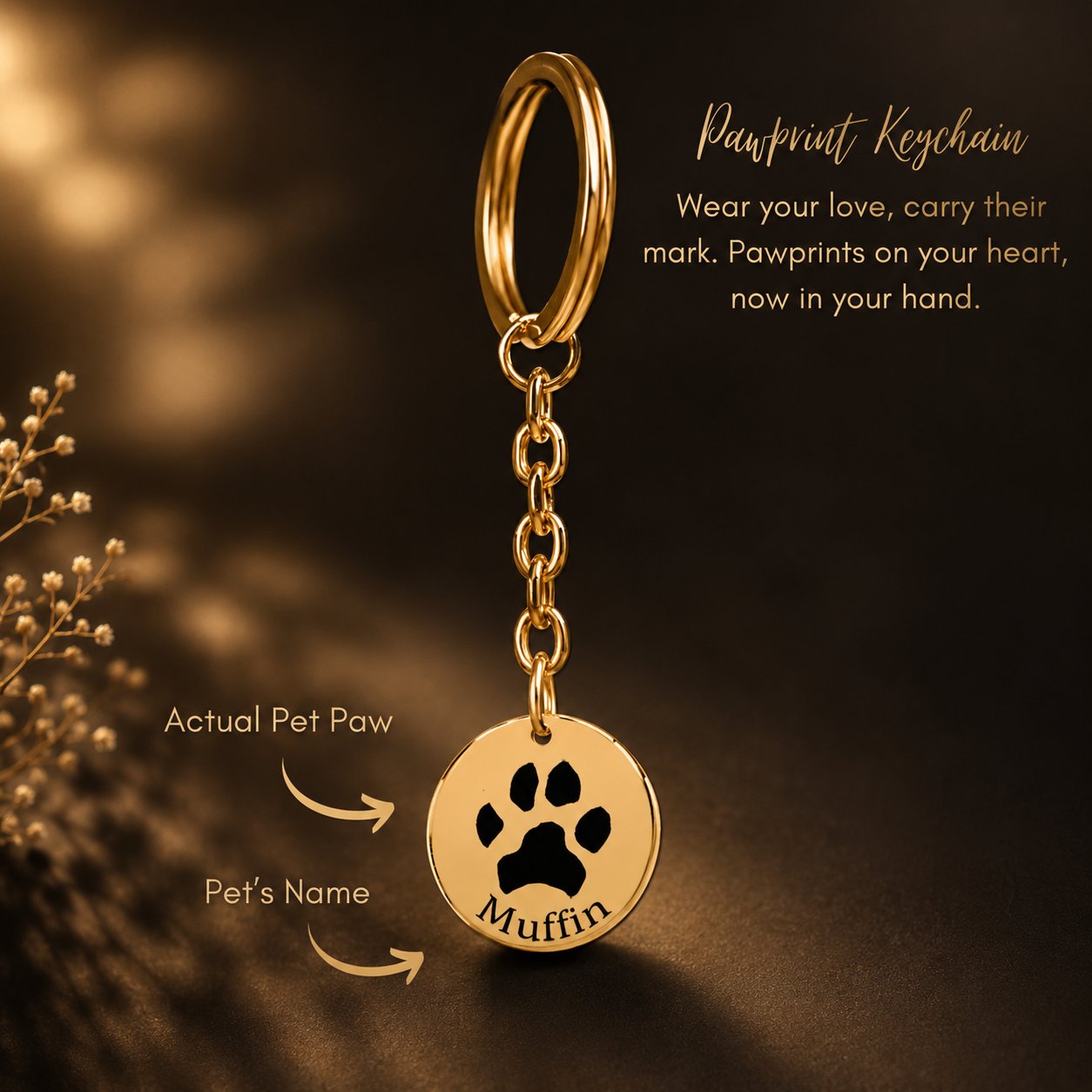 Pawprint Keychain custom pet accessory detail view 7