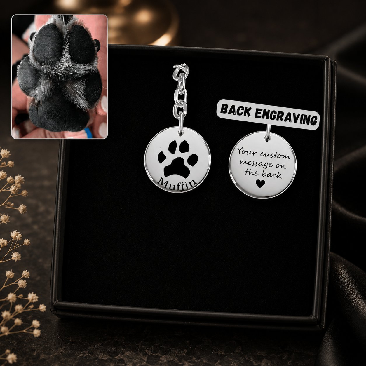 Pawprint Keychain custom pet accessory detail view 13