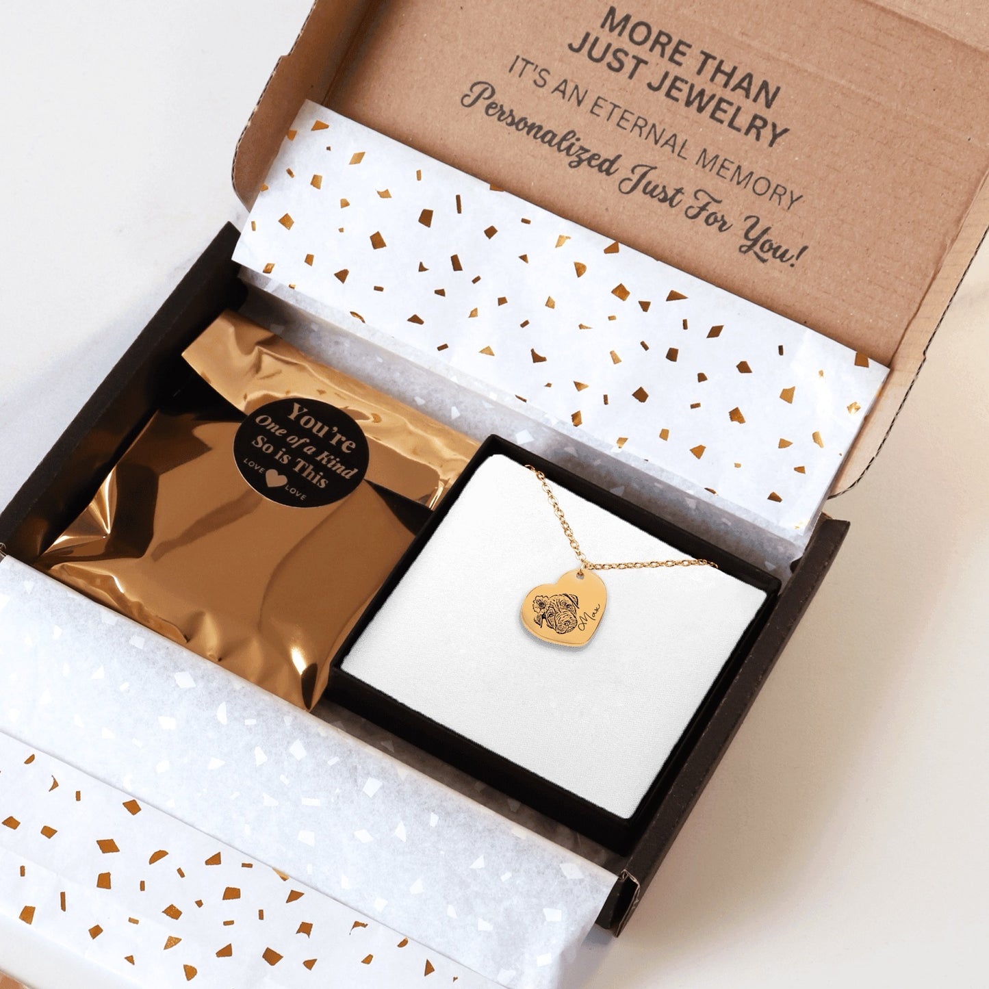 Personalized dog or cat portrait necklace in gift packaging | Paws-4-Joy