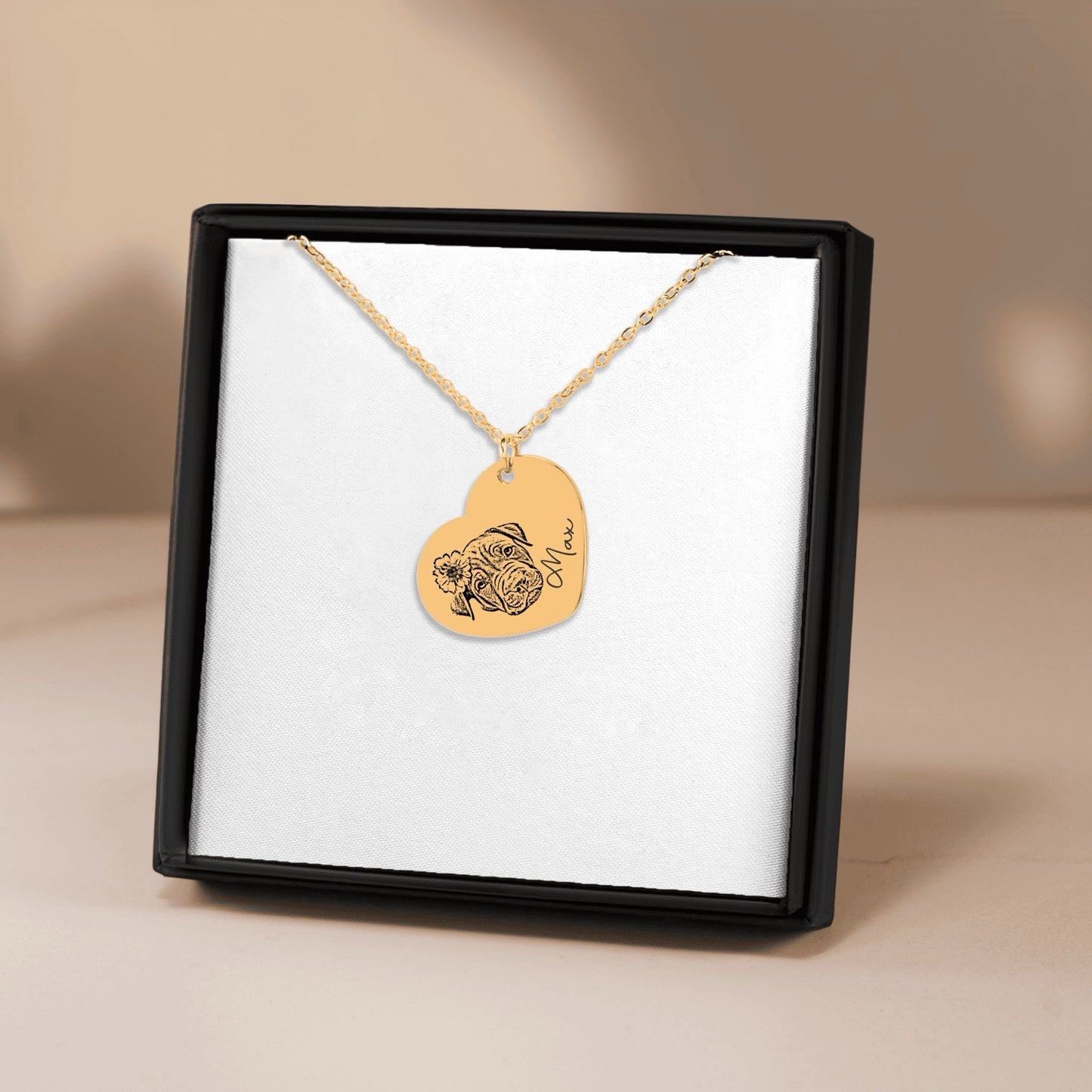Personalized pet portrait heart necklace in gift box | Paws-4-Joy