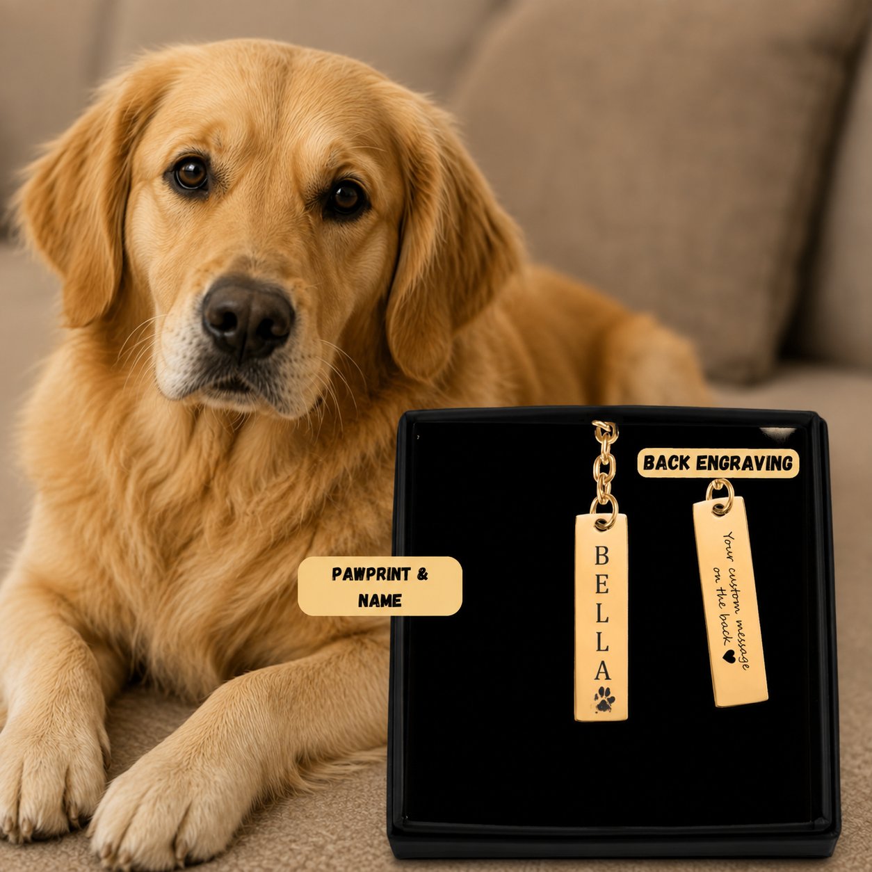 Pet Name Keychain custom pet accessory detail view 12