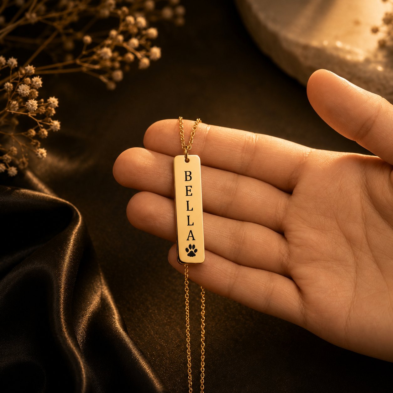 Pet Name & Paw Necklace personalized pet keepsake detail view 4