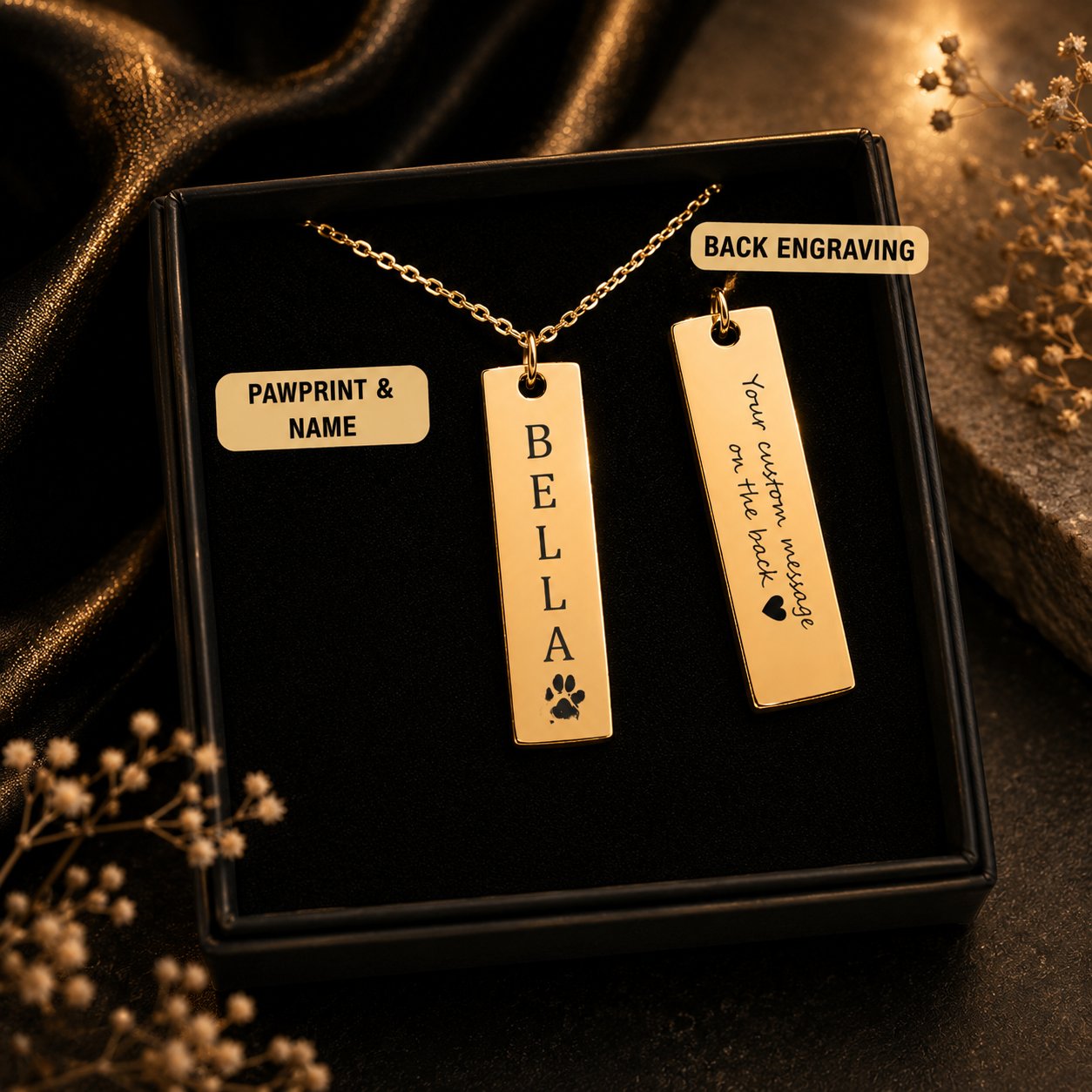 Pet Name & Paw Necklace personalized pet keepsake detail view 13