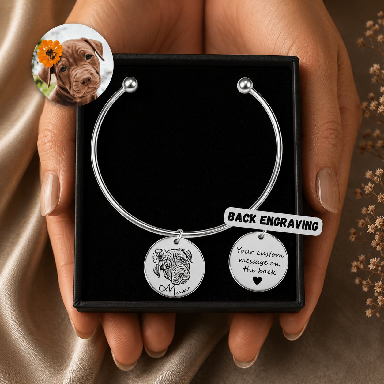 Pet Portrait Bangle personalized pet keepsake detail view 12