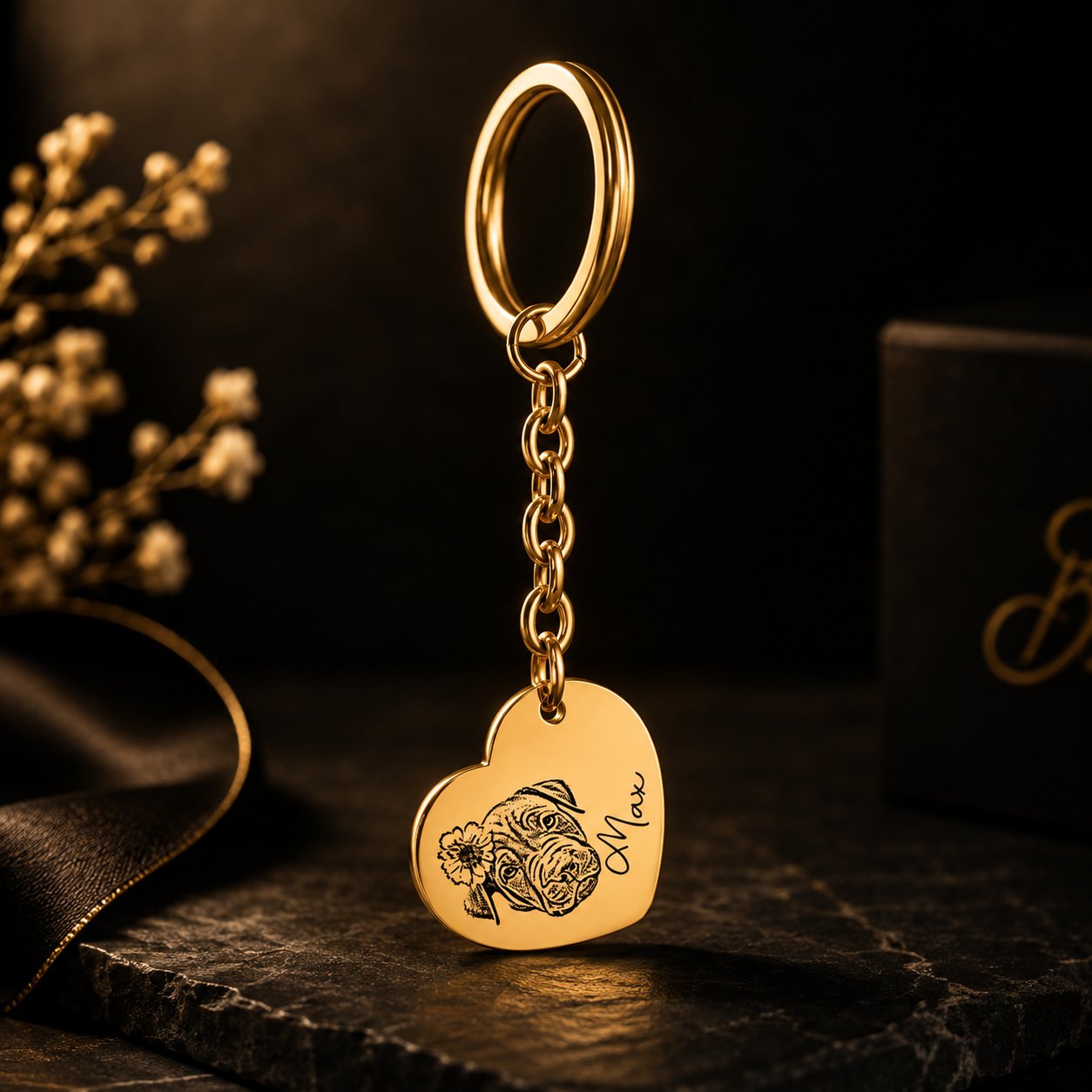 Pet Portrait Heart Keychain custom pet accessory detail view 3