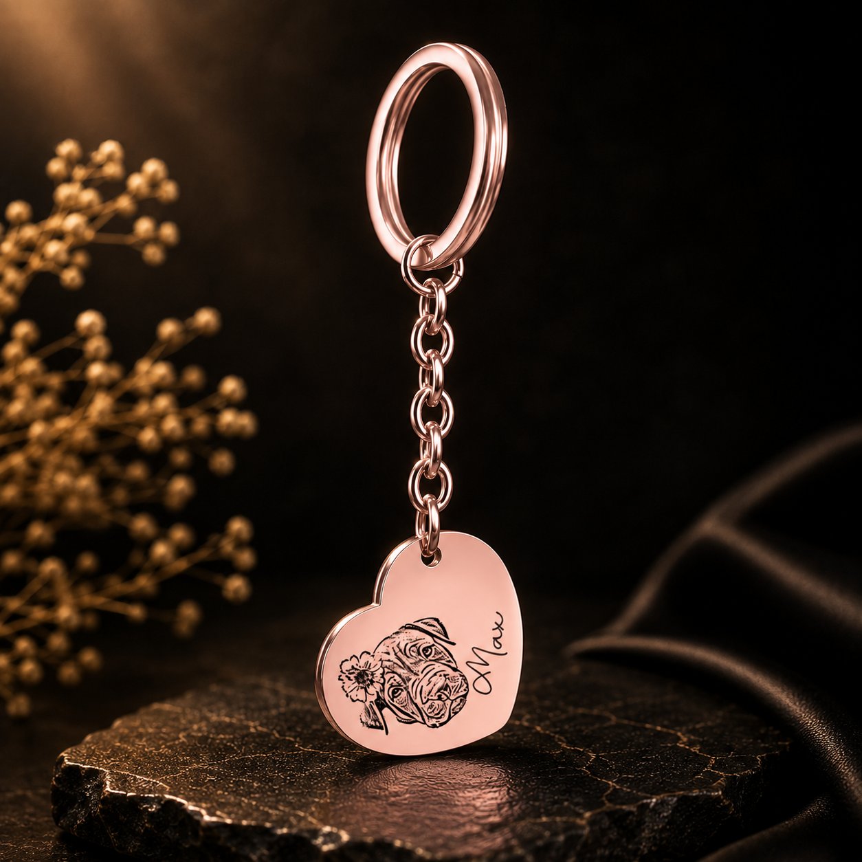 Pet Portrait Heart Keychain custom pet accessory detail view 12