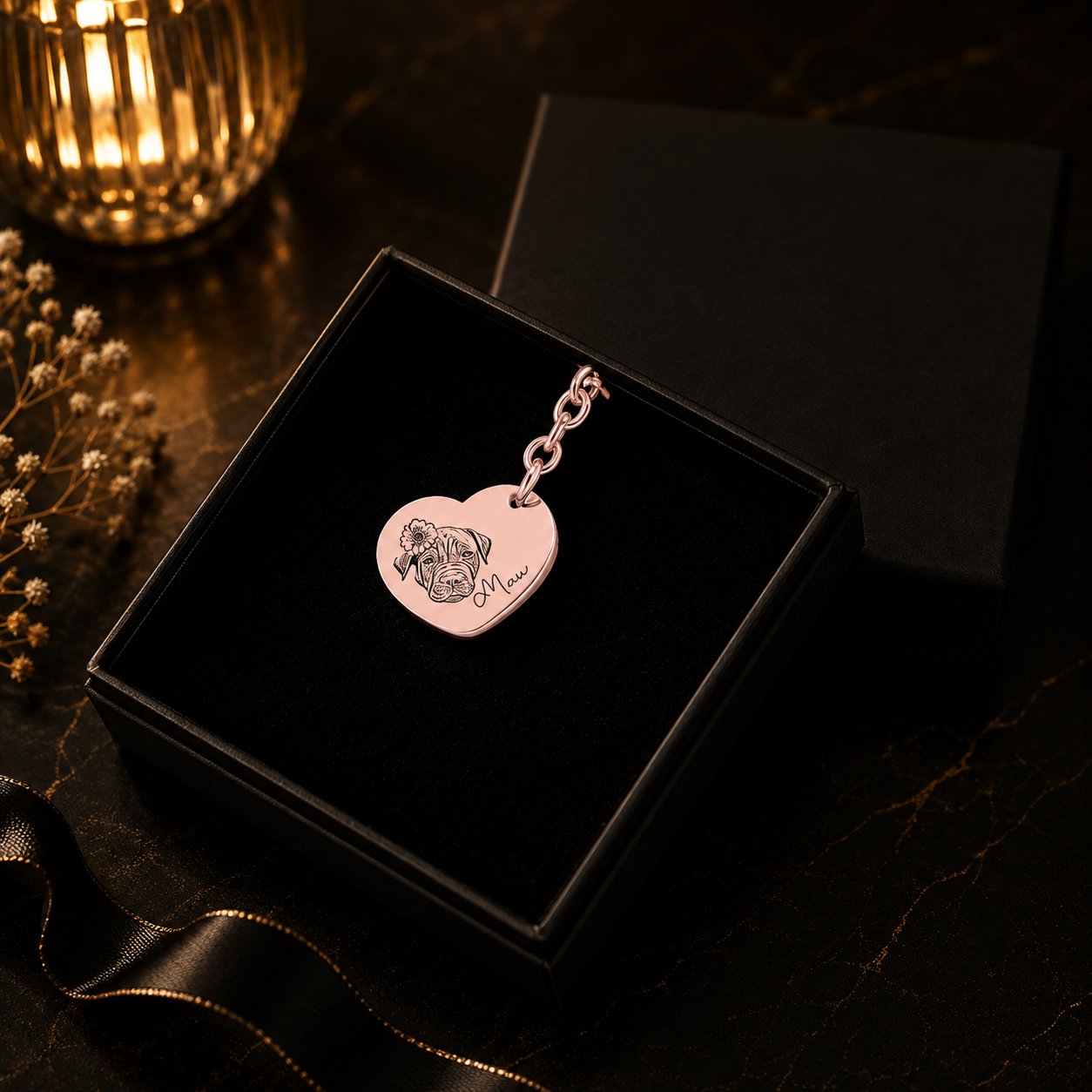 Pet Portrait Heart Keychain custom pet accessory detail view 13