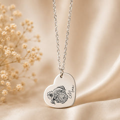Pet Portrait Heart Necklace personalized pet keepsake detail view 4