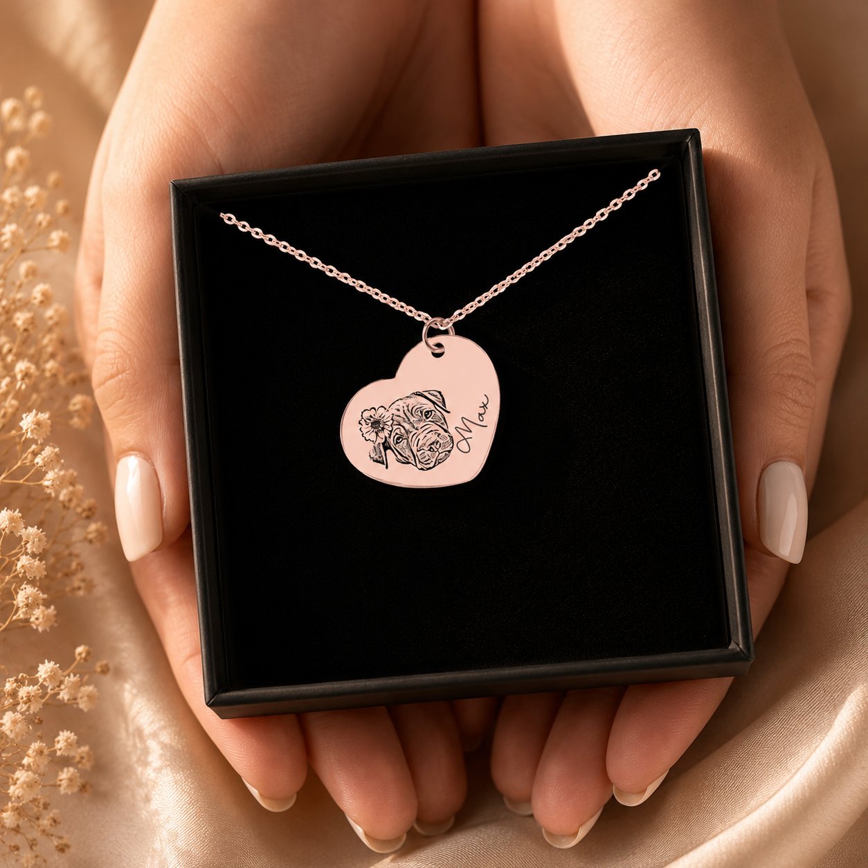 Pet Portrait Heart Necklace personalized pet keepsake detail view 5