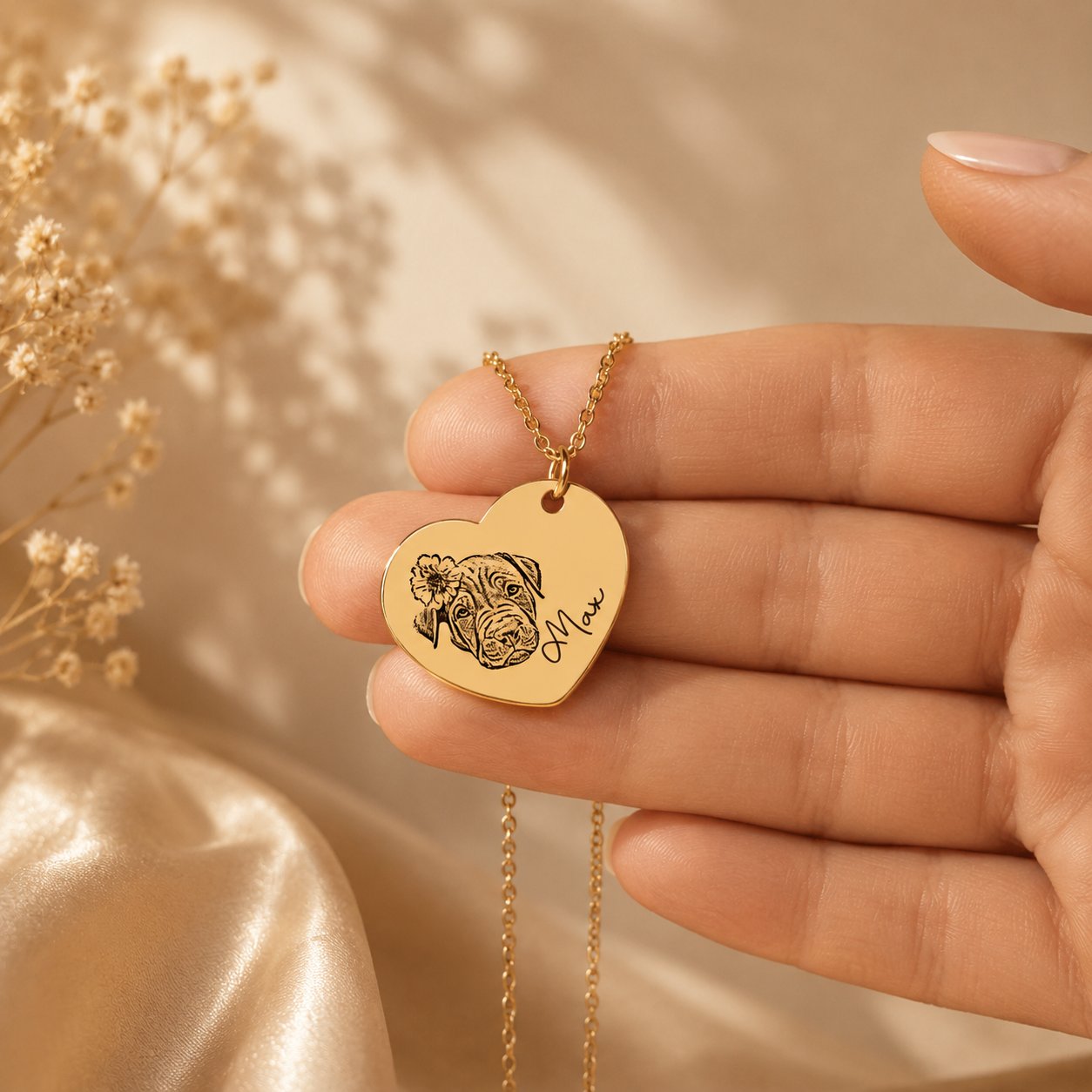 Pet Portrait Heart Necklace personalized pet keepsake detail view 7