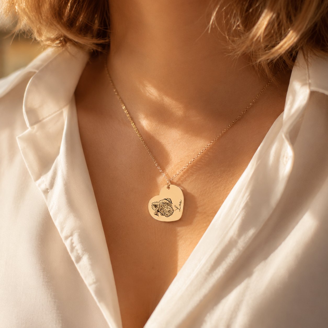 Pet Portrait Heart Necklace personalized pet keepsake detail view 9