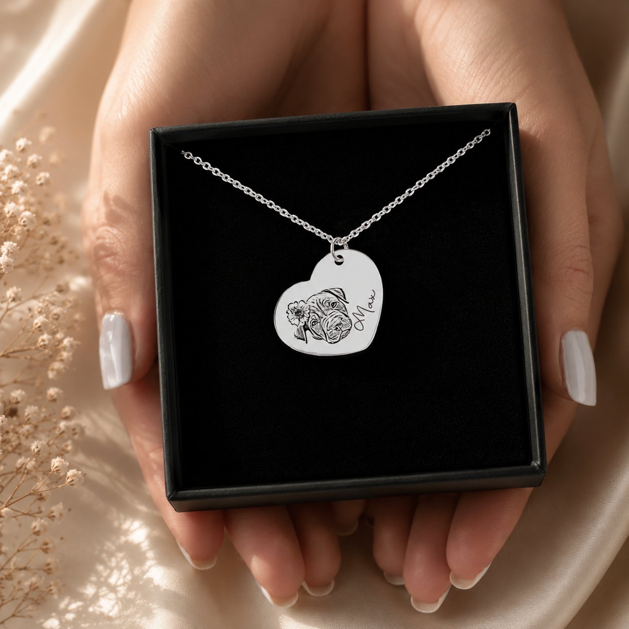 Pet Portrait Heart Necklace personalized pet keepsake detail view 10