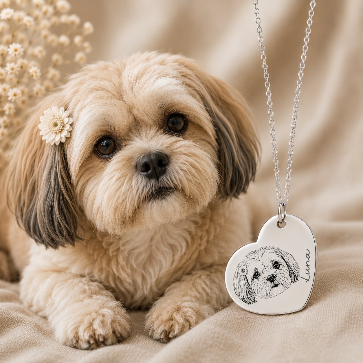 Pet Portrait Heart Necklace personalized pet keepsake detail view 11