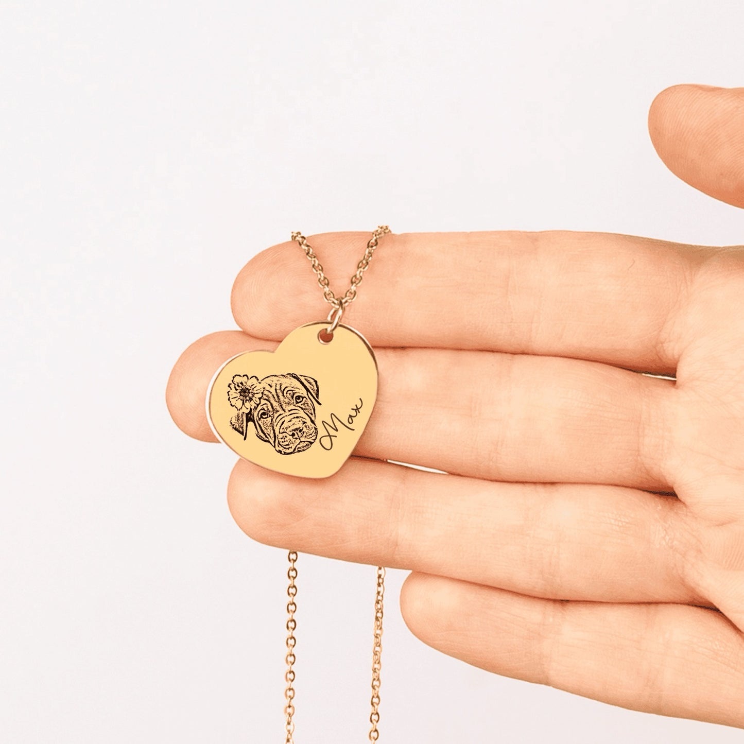 Close-up of personalized pet portrait heart pendant | Paws-4-Joy