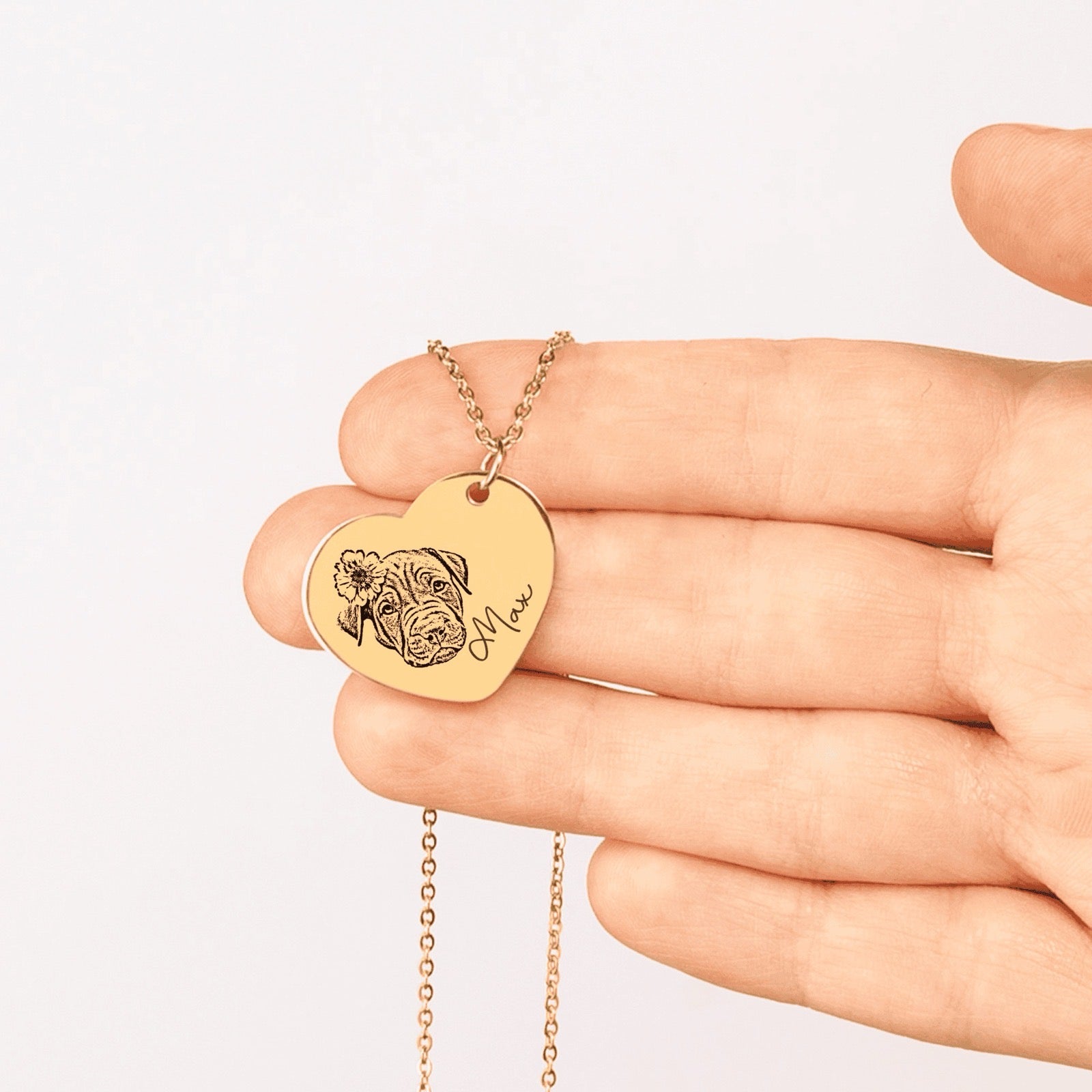 Close-up of personalized pet portrait heart pendant | Paws-4-Joy
