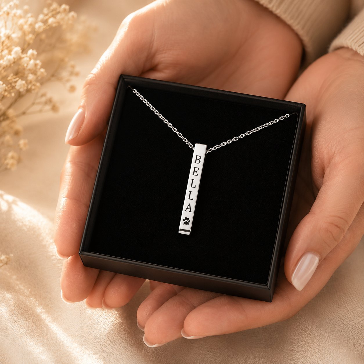 Pet's Name & Paw Print Necklace personalized pet keepsake detail view 5