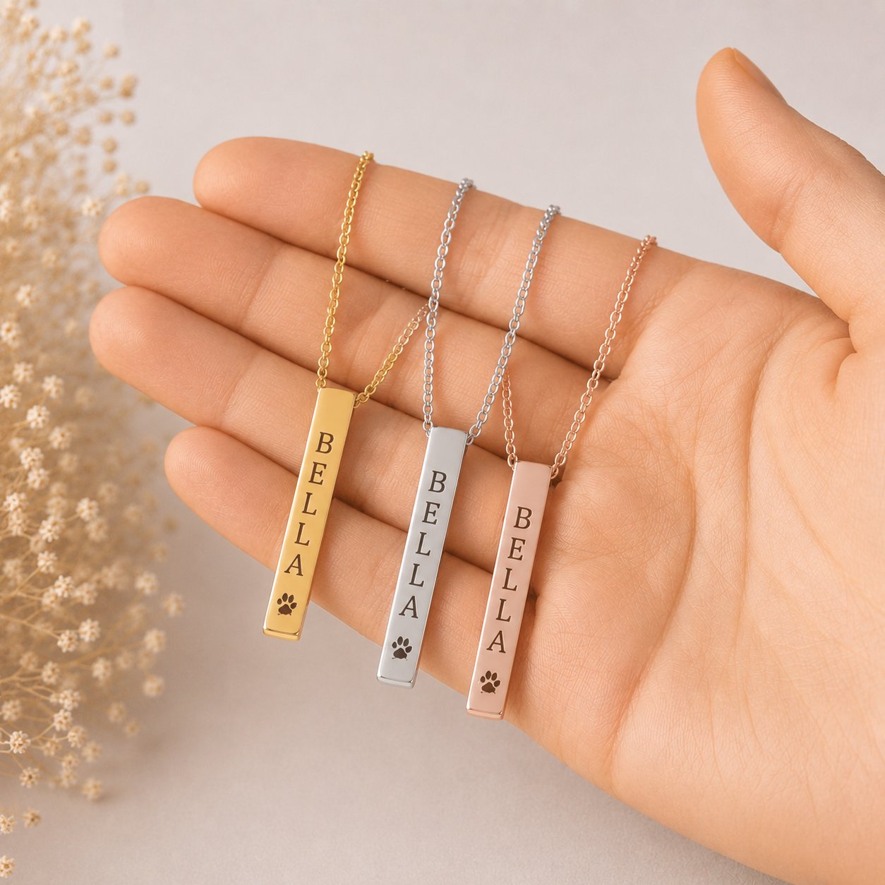 Pet's Name & Paw Print Necklace personalized pet keepsake detail view 9