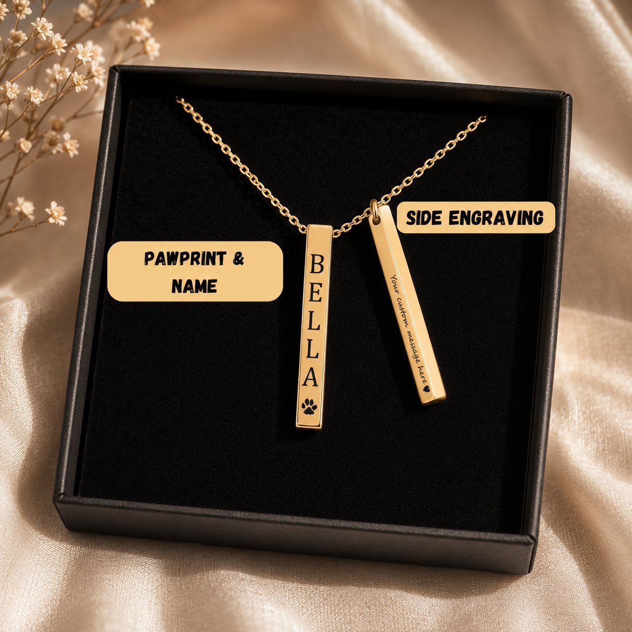 Pet's Name & Paw Print Necklace personalized pet keepsake detail view 11