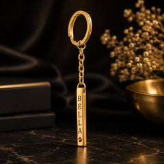 Pet's Name & Paw Print Vertical Bar Keychain custom pet accessory detail view 10