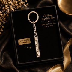 Pet's Name & Paw Print Vertical Bar Keychain custom pet accessory detail view 15