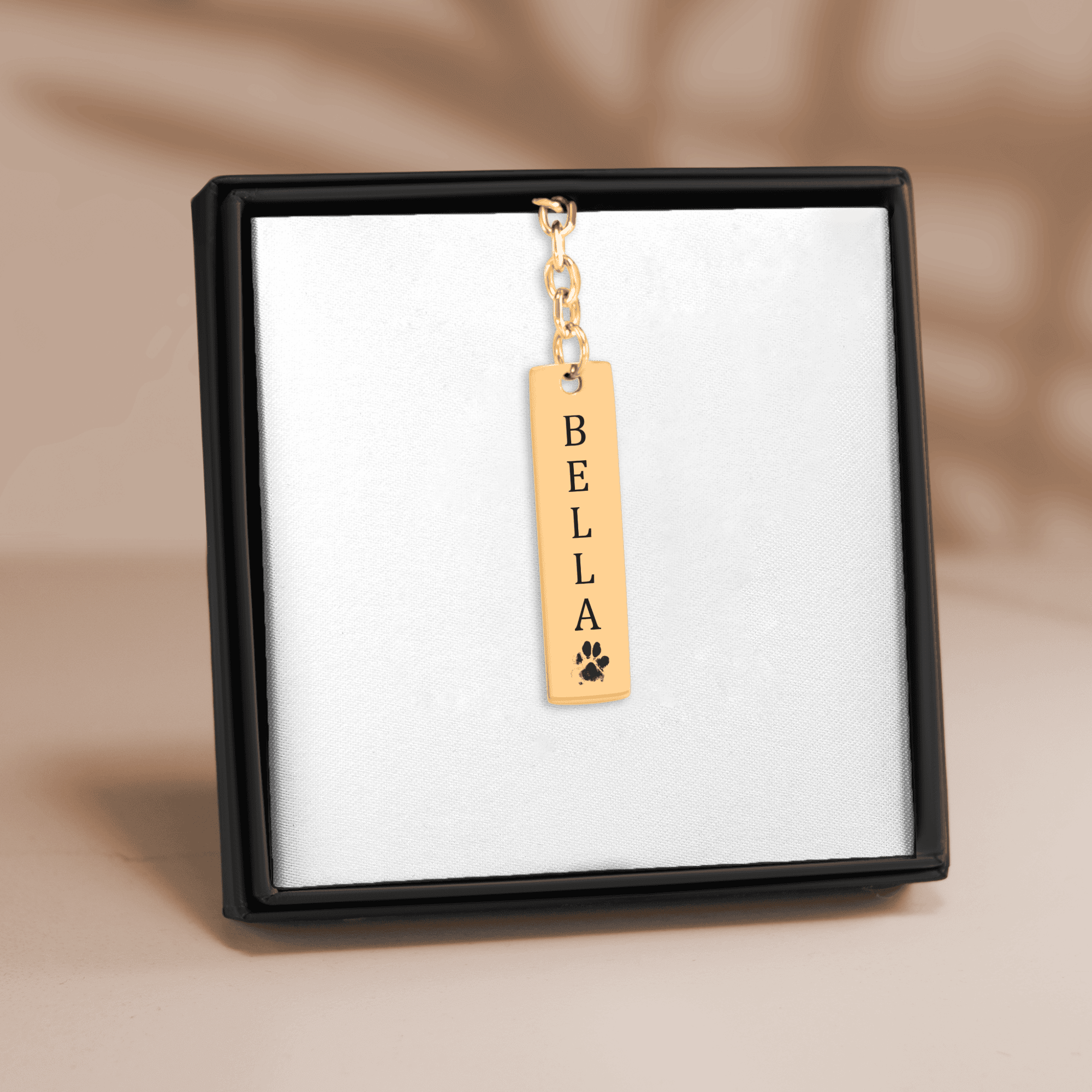 Pet's Name & Paw Print Vertical Bar Keychain — personalized engraved pet jewelry by Paws4Joy