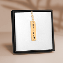 Pet's Name & Paw Print Vertical Bar Keychain — personalized engraved pet jewelry by Paws4Joy