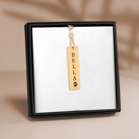 Personalized Pet Name & Paw Print Bar Keychain