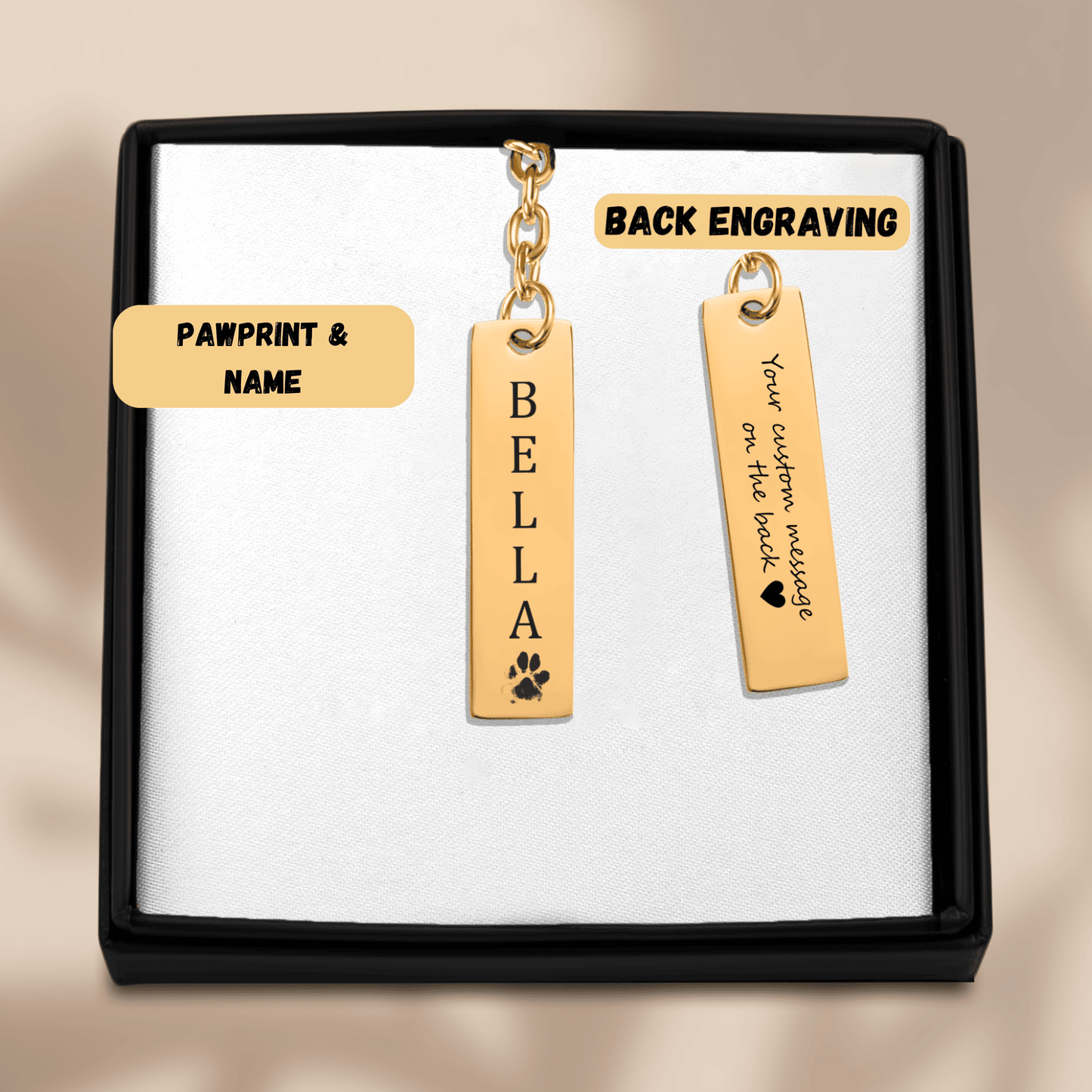 Personalized Pet Name & Paw Print Bar Keychain