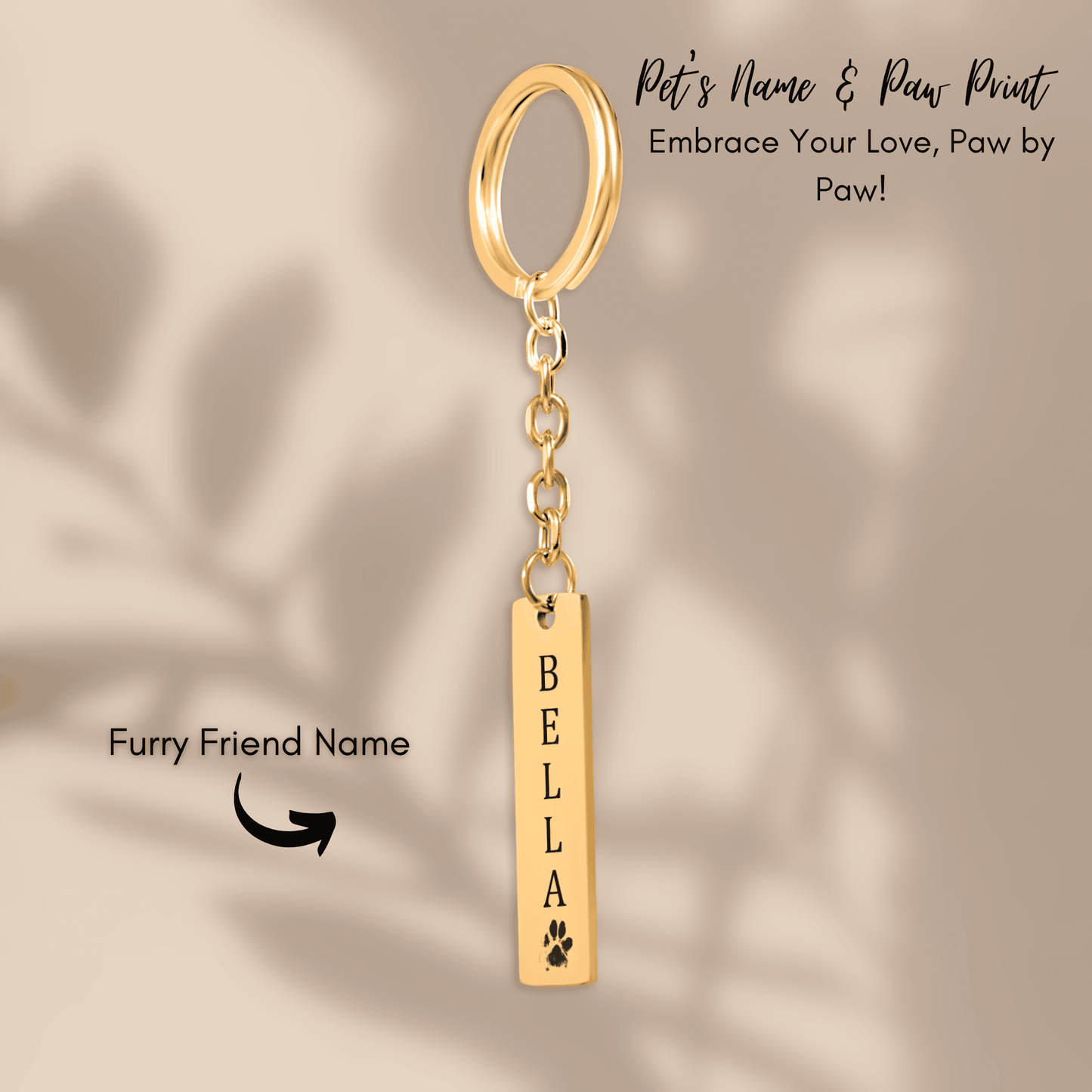 Personalized Pet Name & Paw Print Bar Keychain
