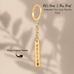 Pet's Name & Paw Print Vertical Bar Keychain — personalized pet keepsake, detail view 5