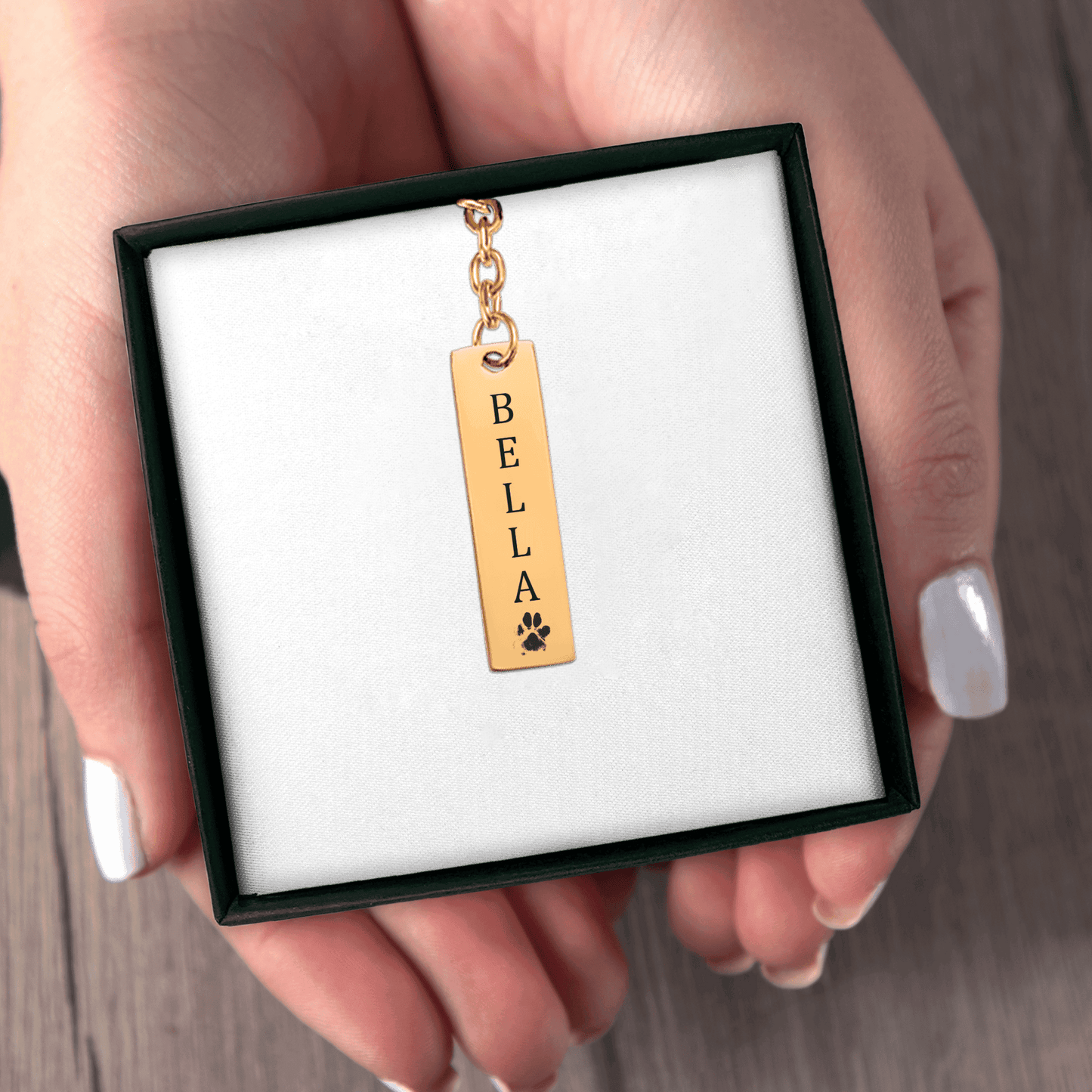 Personalized Pet Name & Paw Print Bar Keychain