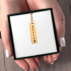 Pet's Name & Paw Print Vertical Bar Keychain — personalized pet keepsake, detail view 6